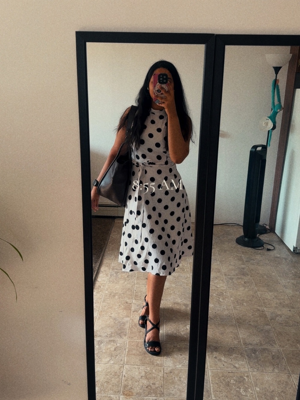 Classic Black & White Polka Dot Tie-Waist Dress